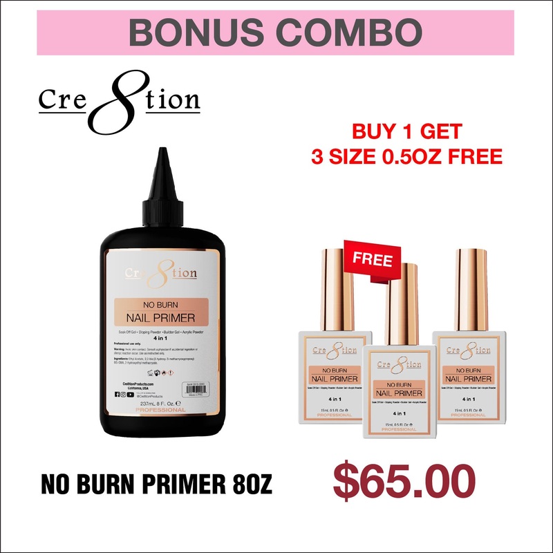 (Bonus Combo) Cre8tion No Burn Nail Primer 8oz – Buy 1 Get 3 Size 0.5oz Free